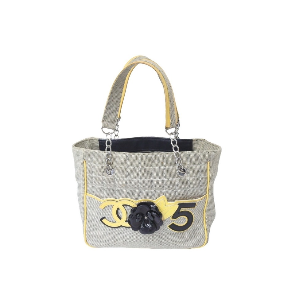 CHANEL Chain Handbag Cocomark Chocolate Bar Patent Yellow